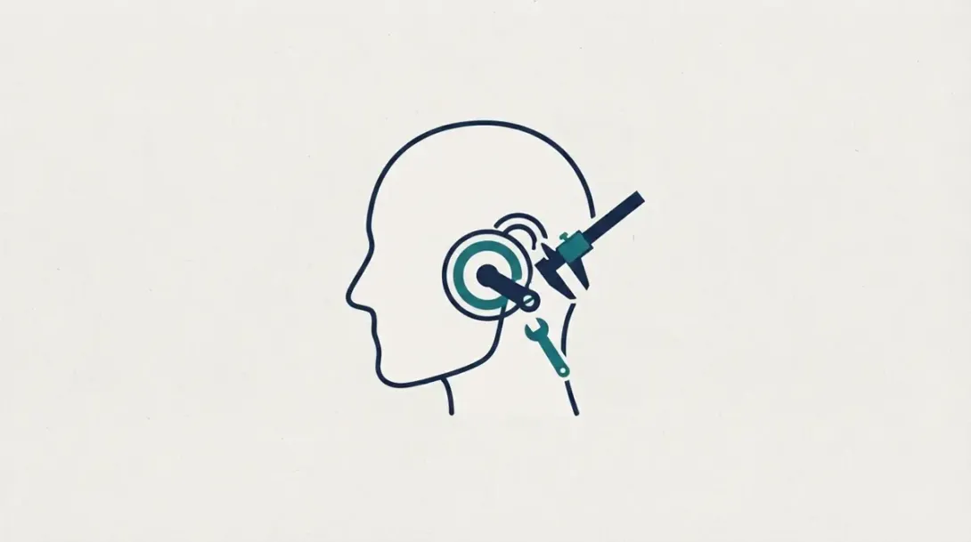 Perfil de cabeza humana con herramientas de medición sobre la articulación temporomandibular