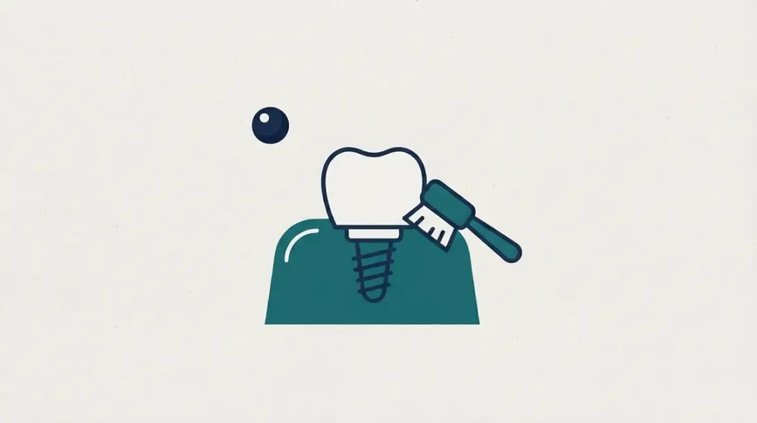 Cepillo dental limpiando un implante dental para ilustrar el coste de este tratamiento de mantenimiento
