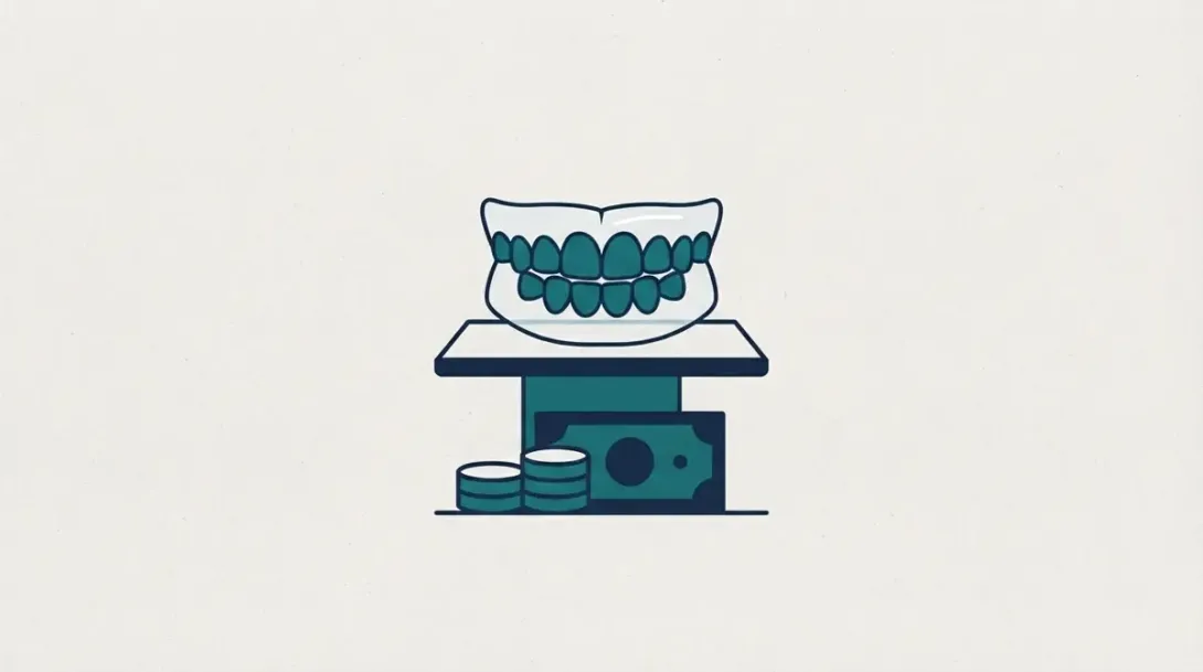 Férula dental de descarga sobre una balanza junto a dinero para el tratamiento del bruxismo