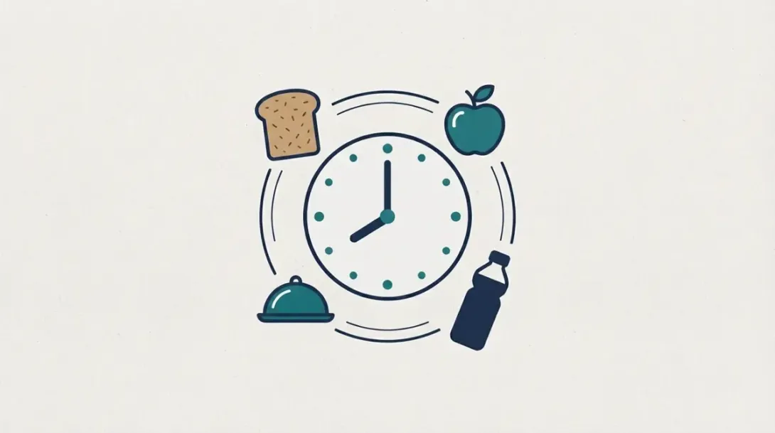 Reloj rodeado de comida y bebida para ilustrar si hay que ir en ayunas al dentista